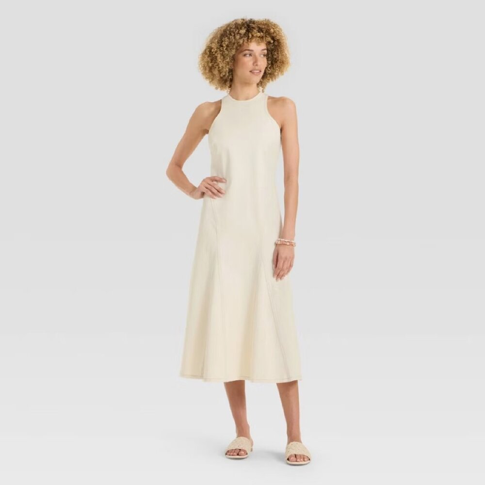 nwt IVORY Size 16 Future Collective Women's Racerback Denim Midi A-Line Dress